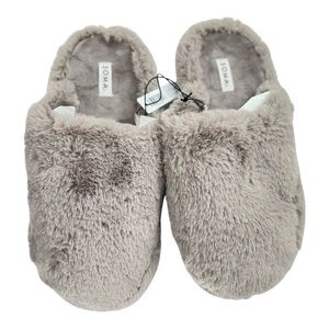 Soma Plush Taupe Faux Fur Cozy Mule Slide Slippers Size Large NWT